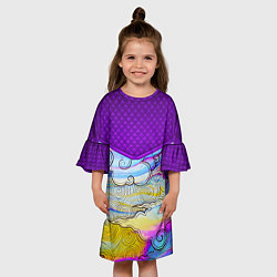 Платье клеш для девочки Облака и спирали, цвет: 3D-принт — фото 2