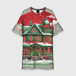 Платье клеш для девочки Рождественский дом, цвет: 3D-принт