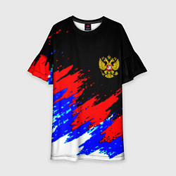 Платье клеш для девочки Россия триколор герб краски, цвет: 3D-принт