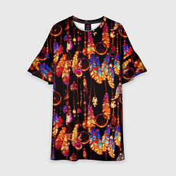 Платье клеш для девочки Ловцы снов с яркими перьями, цвет: 3D-принт