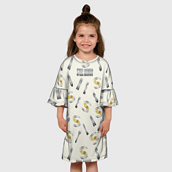 Платье клеш для девочки Стальная броня - буквеный паттерн, цвет: 3D-принт — фото 2