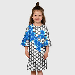 Платье клеш для девочки Синяя энерго-броня из шестиугольников, цвет: 3D-принт — фото 2