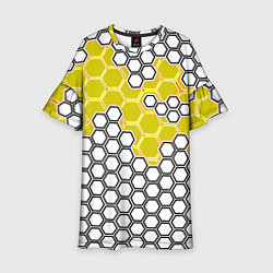 Платье клеш для девочки Жёлтая энерго-броня из шестиугольников, цвет: 3D-принт