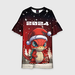 Платье клеш для девочки Символ нового 2024 года маленький дракоша, цвет: 3D-принт