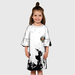 Платье клеш для девочки Герб РФ огненный стиль чернобелый, цвет: 3D-принт — фото 2