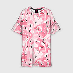 Платье клеш для девочки Стая розовых фламинго, цвет: 3D-принт