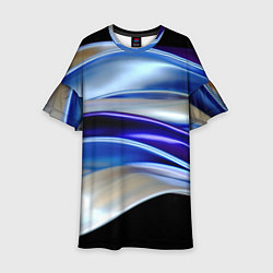 Платье клеш для девочки Абстрактные волны синего оттенка, цвет: 3D-принт