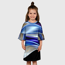 Платье клеш для девочки Абстрактные волны синего оттенка, цвет: 3D-принт — фото 2