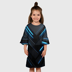 Платье клеш для девочки Оттенки синего абстракт, цвет: 3D-принт — фото 2
