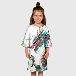 Платье клеш для девочки Акварельный японский дракон, цвет: 3D-принт — фото 2