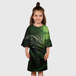Платье клеш для девочки Зеленый дракон символ 2024, цвет: 3D-принт — фото 2