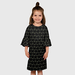 Платье клеш для девочки Паттерн чёрный маленькие стилизованные цветы, цвет: 3D-принт — фото 2