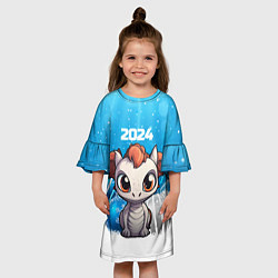 Платье клеш для девочки Белый дракон с новогодними шариками, цвет: 3D-принт — фото 2