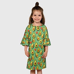 Платье клеш для девочки Авокадо и сердечки, цвет: 3D-принт — фото 2