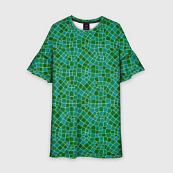 Платье клеш для девочки Зелёный мозаичный паттерн, цвет: 3D-принт