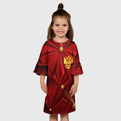 Платье клеш для девочки Золотой герб России на красной абстракции, цвет: 3D-принт — фото 2