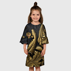 Платье клеш для девочки Золотой узор и герб России, цвет: 3D-принт — фото 2