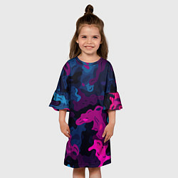 Платье клеш для девочки Синий и фиолетовый абстрактный камуфляж, цвет: 3D-принт — фото 2