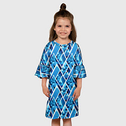 Платье клеш для девочки Синие треугольники и белые полосы, цвет: 3D-принт — фото 2