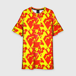Платье клеш для девочки Красные фигуры на жёлтом фоне, цвет: 3D-принт