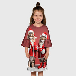 Платье клеш для девочки С новым котом - два кота в костюмах Санты, цвет: 3D-принт — фото 2