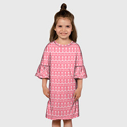 Платье клеш для девочки Белые узоры на розовом, цвет: 3D-принт — фото 2