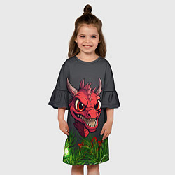 Платье клеш для девочки Голова злого дракона 2024, цвет: 3D-принт — фото 2