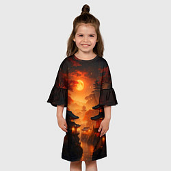 Платье клеш для девочки Мрачная япония - пейзаж, цвет: 3D-принт — фото 2