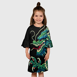 Платье клеш для девочки Japanese irezumi - dragon, цвет: 3D-принт — фото 2