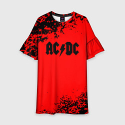 Платье клеш для девочки AC DC skull rock краски, цвет: 3D-принт
