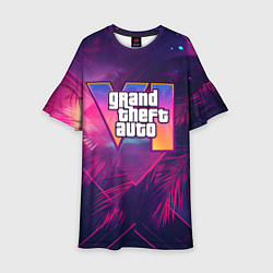 Платье клеш для девочки GTA 6 summer logo, цвет: 3D-принт
