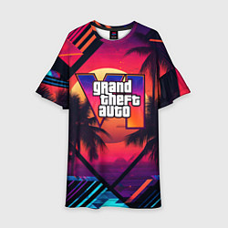 Платье клеш для девочки GTA 6 аbstract logo, цвет: 3D-принт