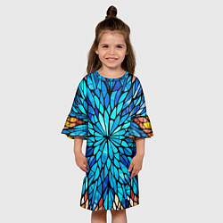 Платье клеш для девочки Голубой витражный цветок, цвет: 3D-принт — фото 2