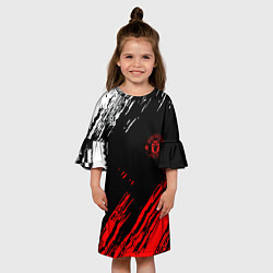 Платье клеш для девочки ФК Манчестер Юнайтед спортивные краски, цвет: 3D-принт — фото 2