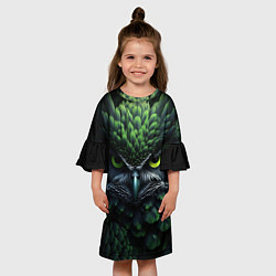 Платье клеш для девочки Зеленая фэнтази сова, цвет: 3D-принт — фото 2