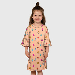 Платье клеш для девочки Узор с сердцем, звездой и кругом, цвет: 3D-принт — фото 2