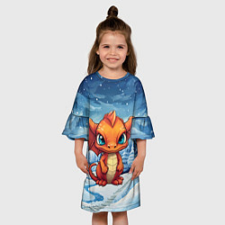 Платье клеш для девочки Оранжевый строгий дракон, цвет: 3D-принт — фото 2