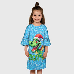 Платье клеш для девочки Удивленный дракон 2024, цвет: 3D-принт — фото 2