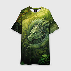 Платье клеш для девочки Зеленый лесной дракон 2024, цвет: 3D-принт