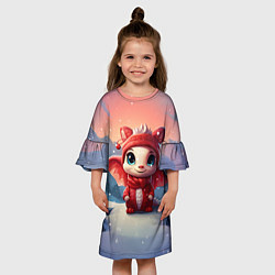 Платье клеш для девочки Новогодний дракон 2024 год, цвет: 3D-принт — фото 2
