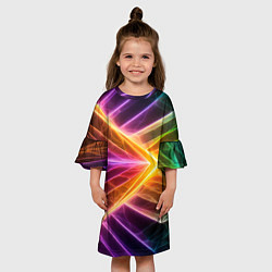 Платье клеш для девочки Неоновые молнии в цветном льду, цвет: 3D-принт — фото 2