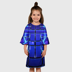Платье клеш для девочки Синие плиты с неоном, цвет: 3D-принт — фото 2