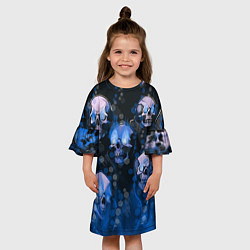 Платье клеш для девочки Синие черепа на чёрном фоне, цвет: 3D-принт — фото 2