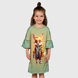 Платье клеш для девочки Лисенок с фонариком, цвет: 3D-принт — фото 2