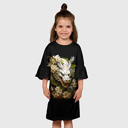 Платье клеш для девочки Китайский дракон и цветы сакуры, цвет: 3D-принт — фото 2