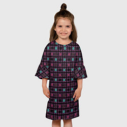 Платье клеш для девочки Тёмно-розовый полосы квадратики, цвет: 3D-принт — фото 2