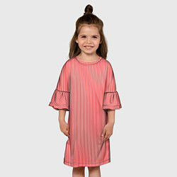 Платье клеш для девочки Красно-розовый тонкие полосы, цвет: 3D-принт — фото 2
