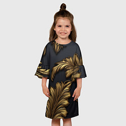 Платье клеш для девочки Золотые узоры в виде листьев, цвет: 3D-принт — фото 2