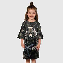 Платье клеш для девочки Волк солдат в камуфляже, цвет: 3D-принт — фото 2