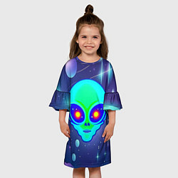 Платье клеш для девочки Пришелец в космосе, цвет: 3D-принт — фото 2